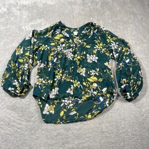 Nwt Chico's Pleated Neck Blouse Rich Botanical 3 Woven Jasper Green Fairy Floral